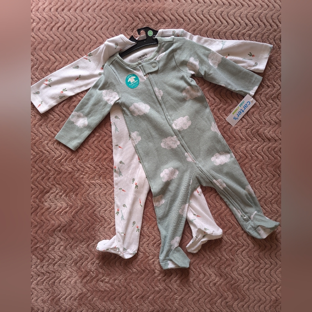 Carter's Green and White Footies One Piece